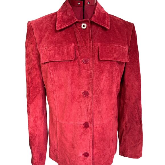Caslon Women’s Size Medium‎ 100% Genuine Leather Suede Red Jacket - Picture 5 of 7